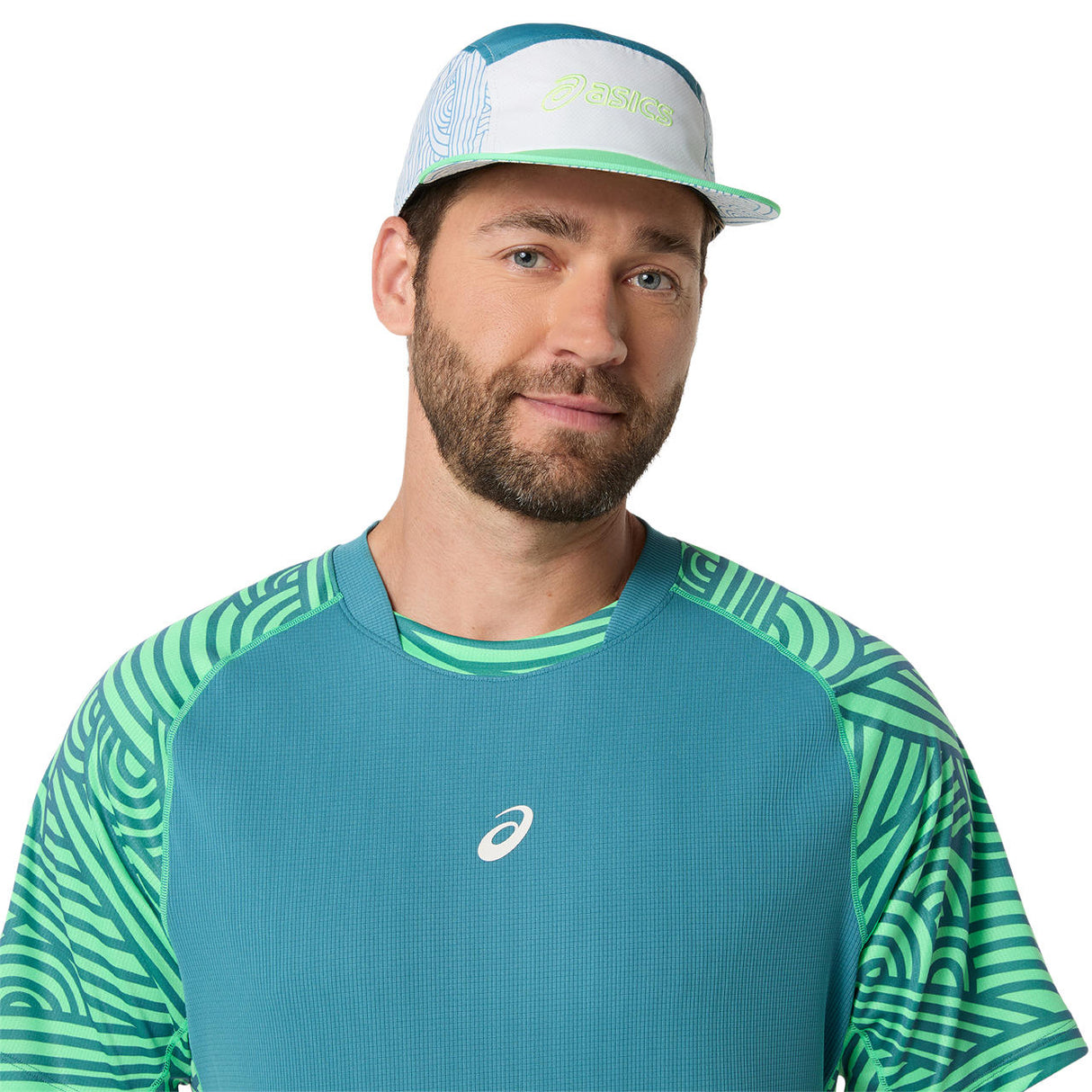 Asics Padel-T-Shirt mit Allover-Print, Kurzarm, Herren, Blau/Grün