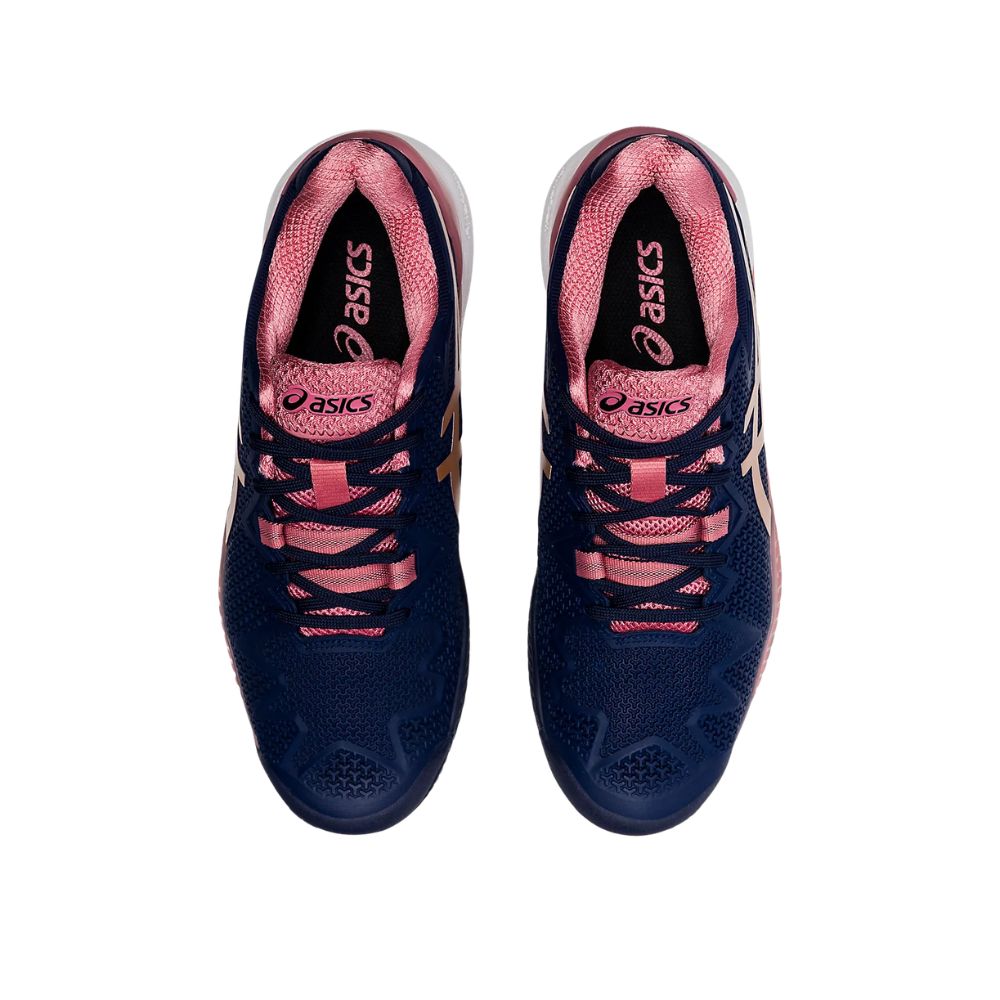 Asics Tennisschoen Gel Resolution 8 Clay Dames Donkerblauw Roze Bovenkant