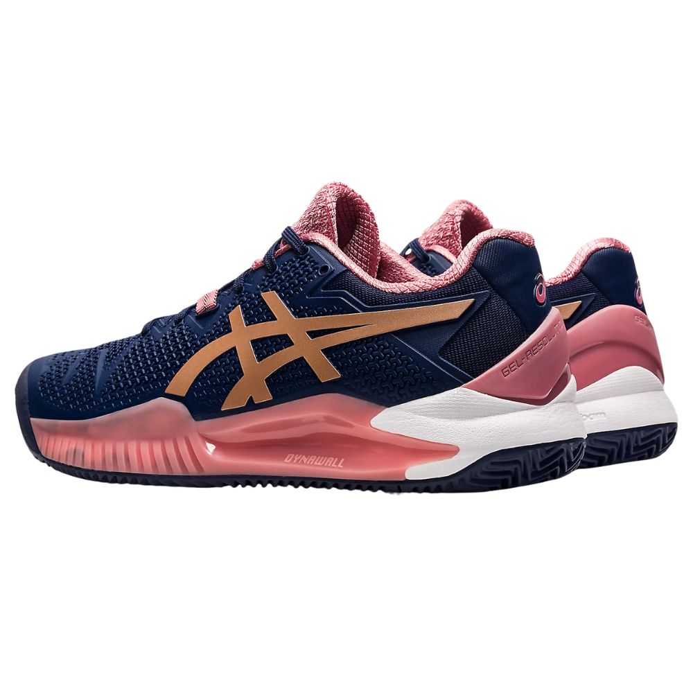 Asics Tennisschoen Gel Resolution 8 Clay Dames Donkerblauw Roze Links