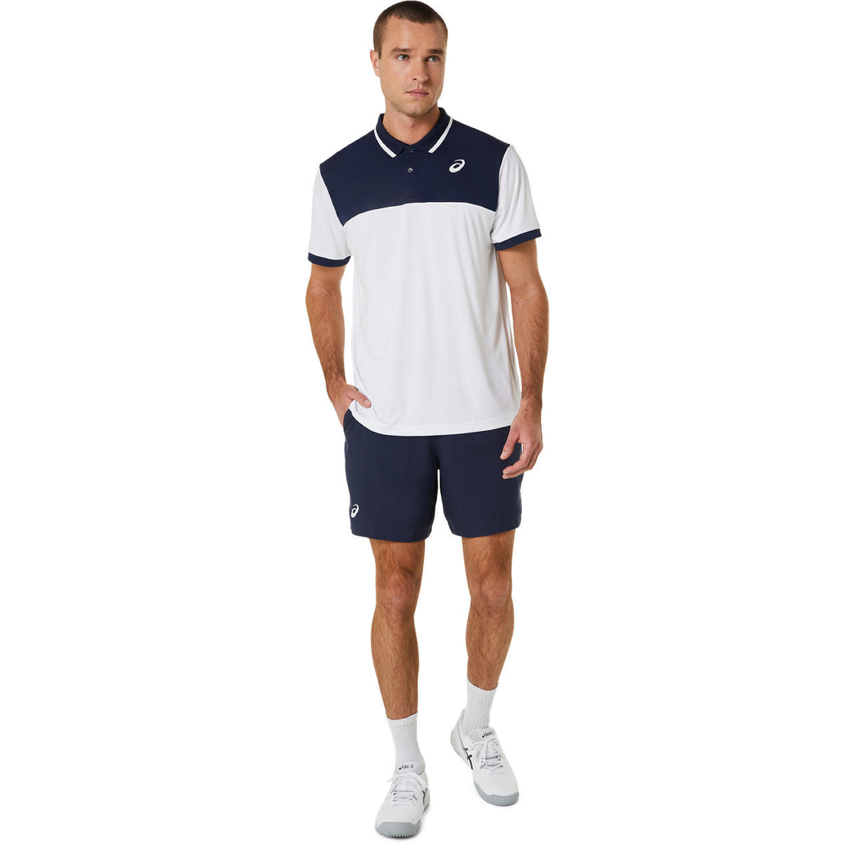 Asics Poloshirt Court Herren Weiß Blau