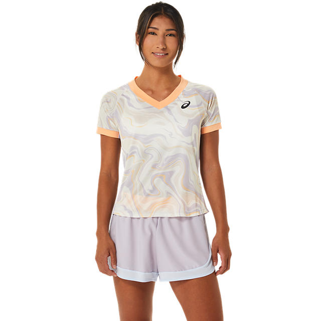 Asics T-Shirt Match Graphic SS Top Dames Lila Oranje