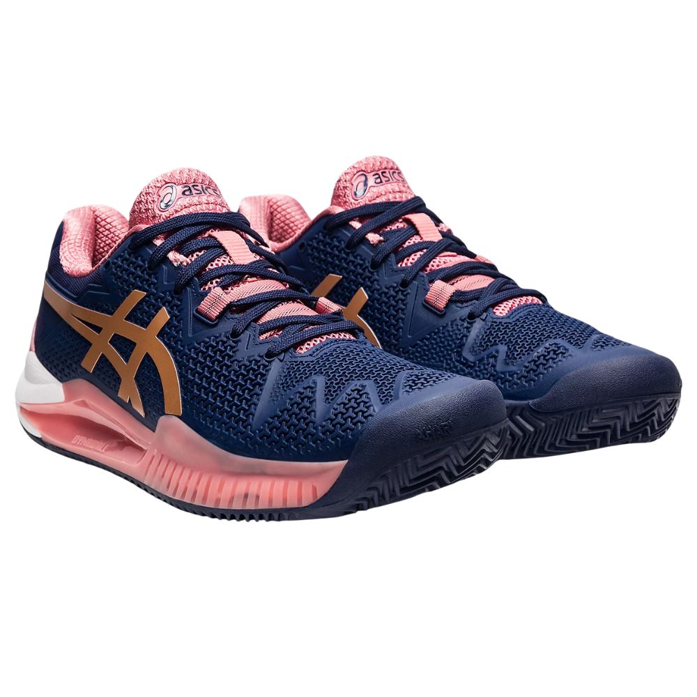 Asics Tennisschoen Gel Resolution 8 Clay Dames Donkerblauw Roze Zij