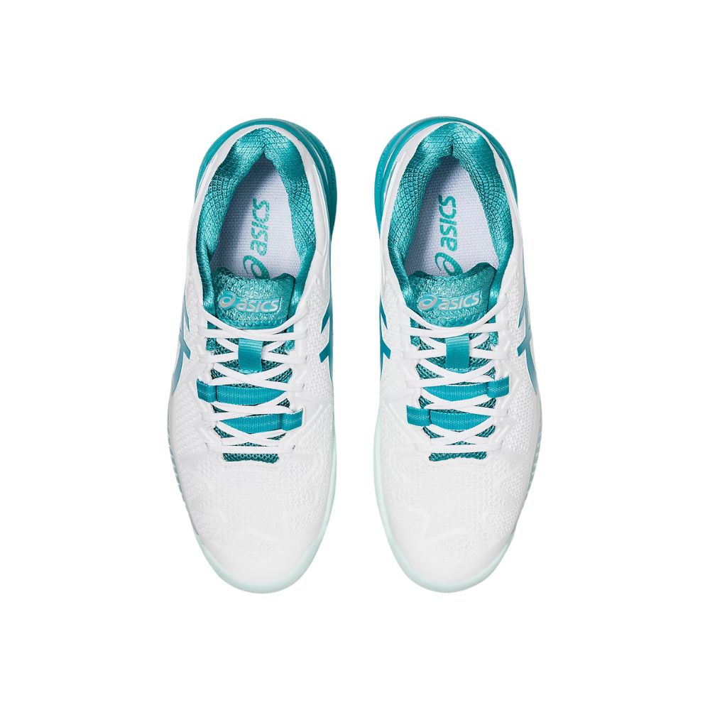 Asics Tennisschoen Gel Resolution 8 Clay Dames Wit Blauw Bovenkant