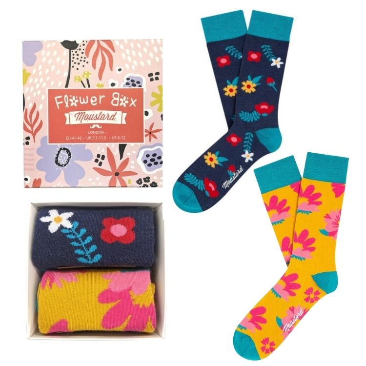 Moustard Socks Flower Giftbox Heren Sokken Geschenkbox - 2 Paar