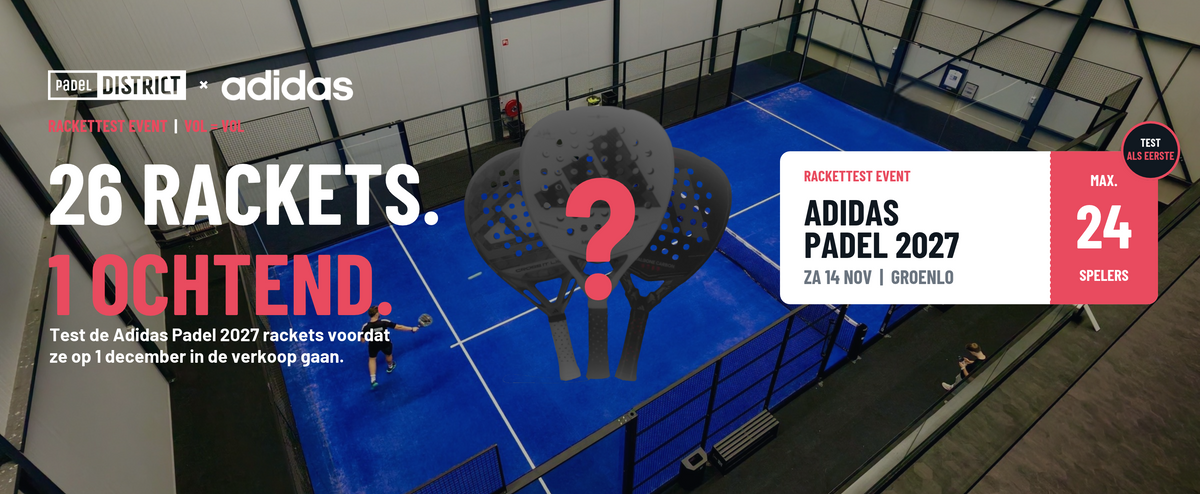 Adidas Padel 2027 rackets testen vóór de officiële lancering tijdens het exclusieve racketevent op 14 november bij Padeldistrict in Groenlo.