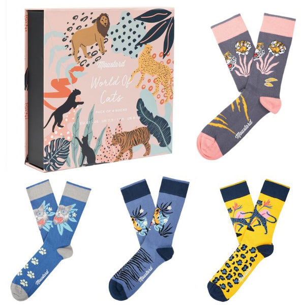 Moustard Socks Cats Giftbox Dames Sokken Geschenkbox - 4 Paar