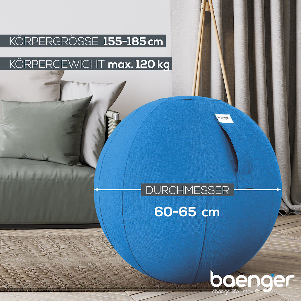 Baenger Fitness Yogaball, Gymnastikball – inkl. waschbarem Bezug und Pumpe – Blau