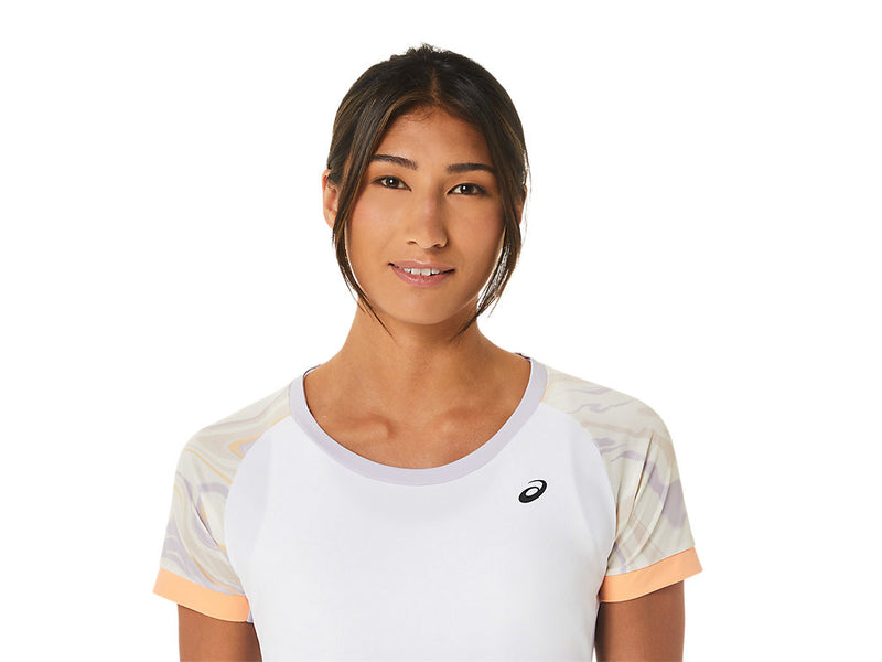Asics T-Shirt Court Graphic SS Top Dames Wit Paars
